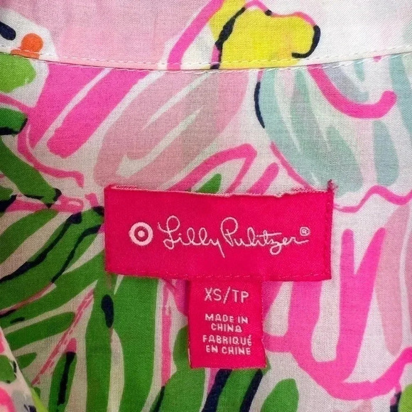 LILLY PULITZER Target Nosey Posey Floral Button Up Blouse Tab Sleeve Size XS - Picture 3 of 4